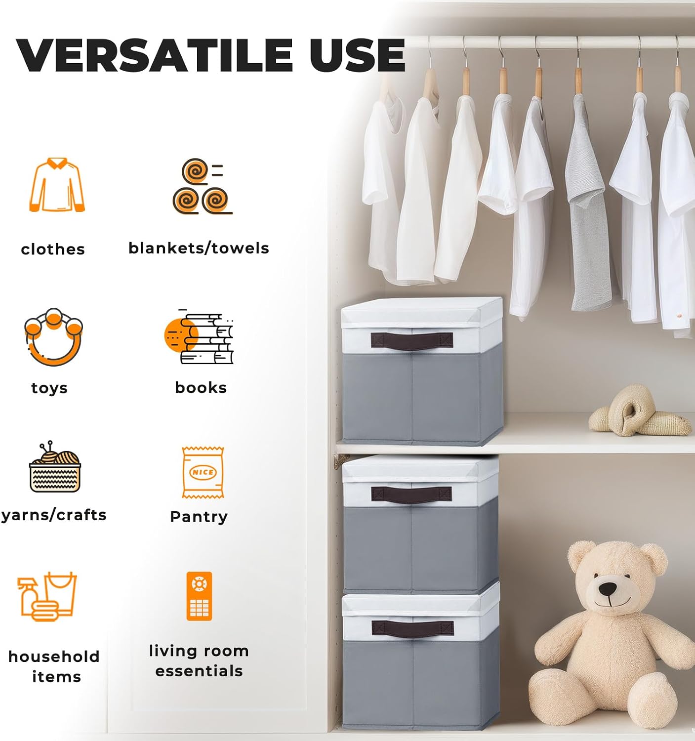 Large Closet Storage Baskets Bins with Lids 4 Pack. Storage Baskets for Organizing Shelves Nursery Bedroom. Home Dorm Closet Organizers Cubes for Clothes Toys Blanket Book - Stackable -14x10x9.5 - Image 6