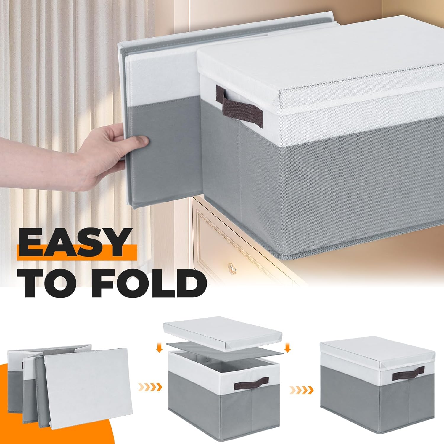 Large Closet Storage Baskets Bins with Lids 4 Pack. Storage Baskets for Organizing Shelves Nursery Bedroom. Home Dorm Closet Organizers Cubes for Clothes Toys Blanket Book - Stackable -14x10x9.5 - Image 7