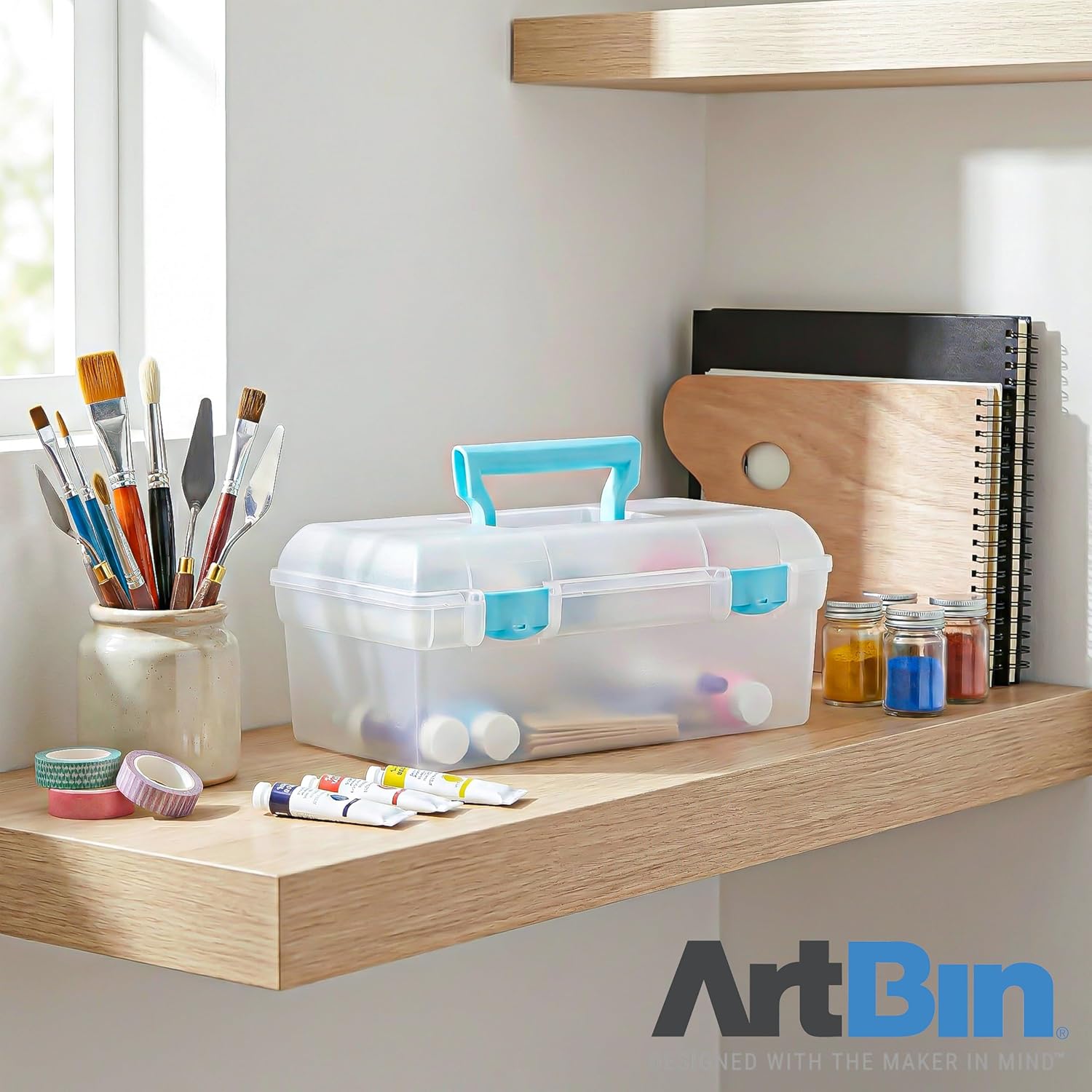 ArtBin 6937AG Essentials Lift-Out Tray Box. Portable Art & Craft Organizer with Handle and Tray. Clear/Aqua - Image 9