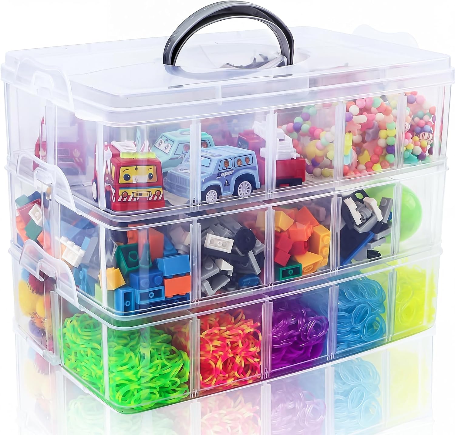 SGHUO 3-Tier Stackable Storage Container Box with Dividers-30 Compartments. Bead Organizers for Art Craft Storage. Washi Tape. Kids Toys. Jewelry. Beauty & Sewing Supplies