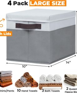 Alternative view of Large Closet Storage Baskets Bins with Lids 4 Pack. Storage Baskets for Organizing Shelves Nursery Bedroom. Home Dorm Closet Organizers Cubes for Clothes Toys Blanket Book - Stackable -14x10x9.5