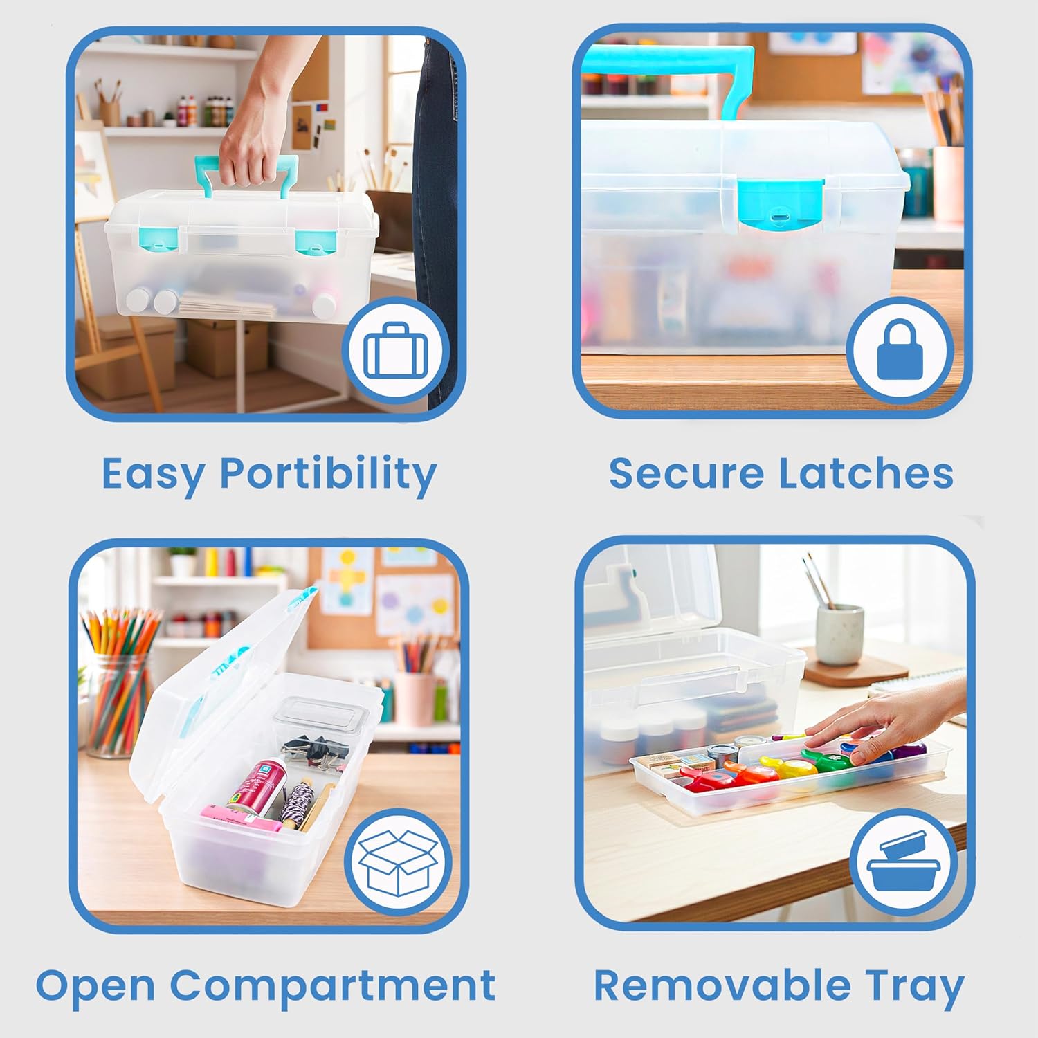 ArtBin 6937AG Essentials Lift-Out Tray Box. Portable Art & Craft Organizer with Handle and Tray. Clear/Aqua - Image 4