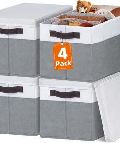 Large Closet Storage Baskets Bins with Lids 4 Pack. Storage Baskets for Organizing Shelves Nursery Bedroom. Home Dorm Closet Organizers Cubes for Clothes Toys Blanket Book - Stackable -14x10x9.5
