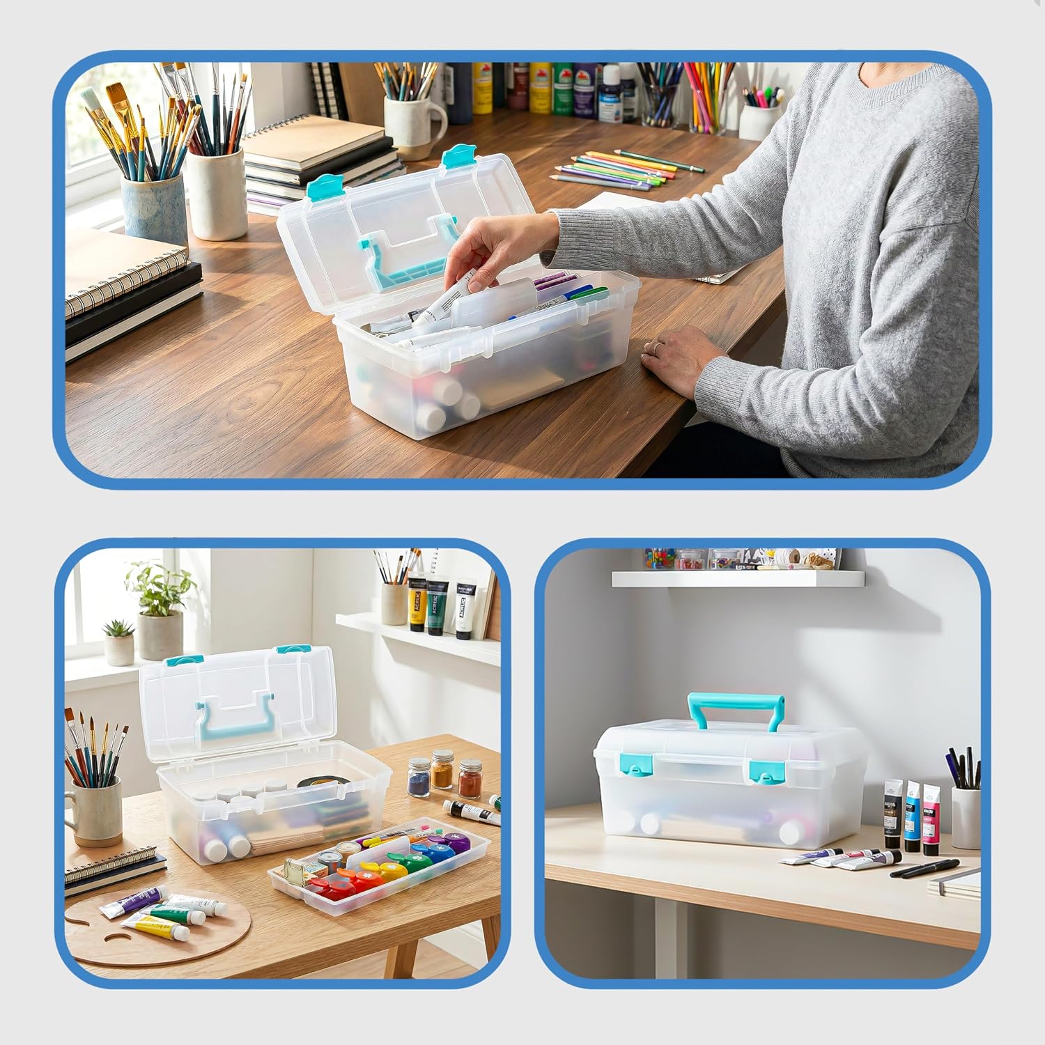 ArtBin 6937AG Essentials Lift-Out Tray Box. Portable Art & Craft Organizer with Handle and Tray. Clear/Aqua - Image 8